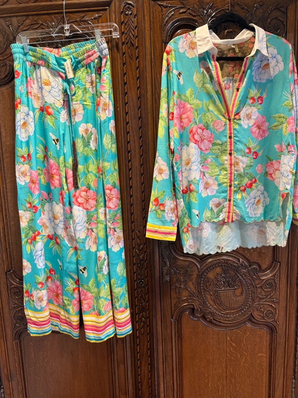 Floral Wide-Leg Pants in Aqua - Picture 4 of 4
